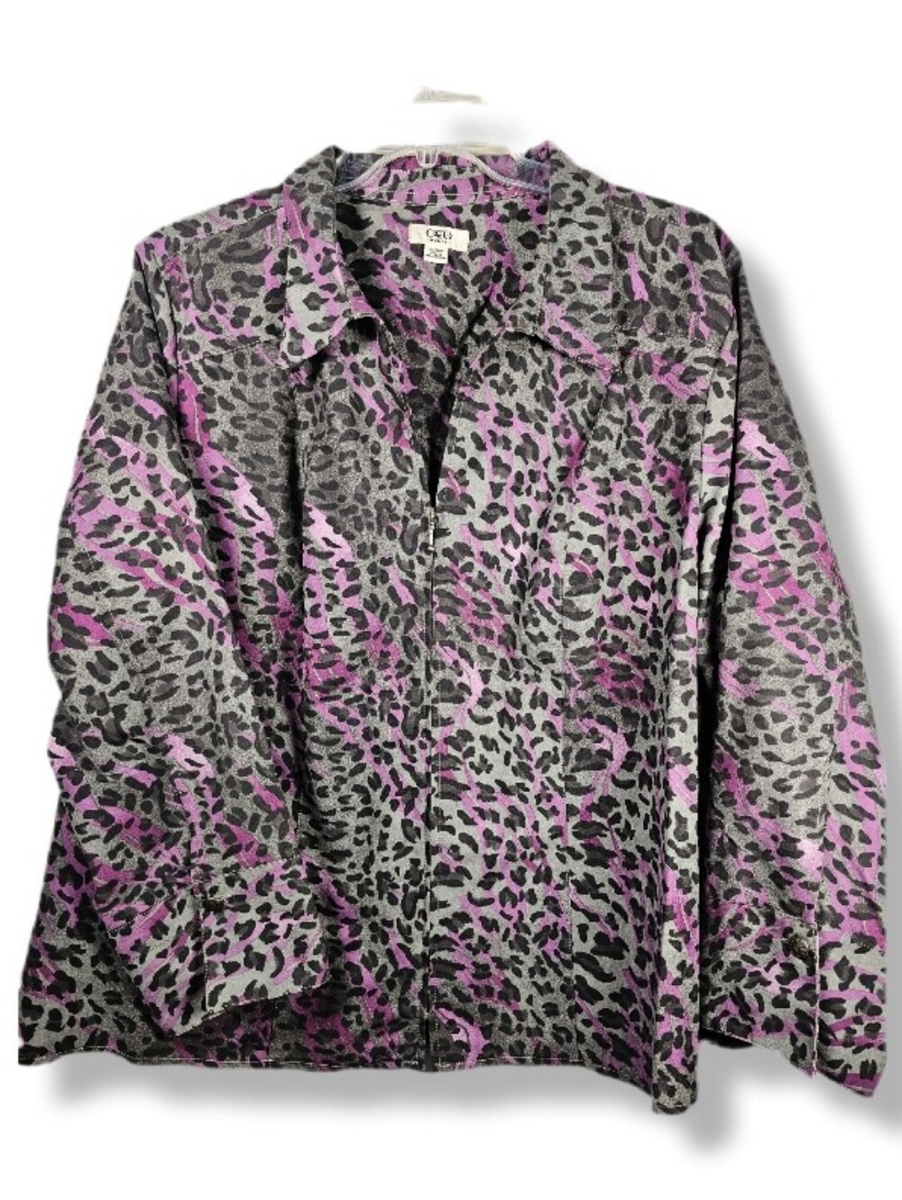 Cato Animal Print Zip Front Shirt Jacket Size 26/28W Wide Cuff Workwear Office